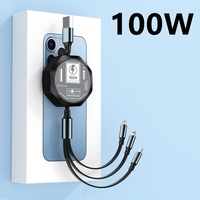 Cablu Retractabil 3in 1 pentru Telefon, Flippy, Cablu de incarcare rapida 100W, stil Mecha, potrivit pentru Auto, Universal 1.2M, Negru