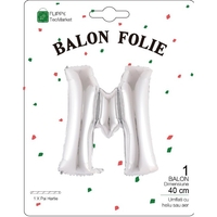 Balon Folie Metalizata Litera M, Flippy, 40 cm, Umflati cu Heliu sau Aer, Ambalaj Individual, Pai inclus, Argintiu
