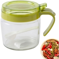 Recipient Condimente, Flippy, din Stilca, 180 ml, cu Maner si Lingurita, 8 x 9 cm, Capac Transparent, Verde