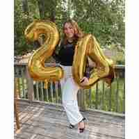 Balon din Folie Metalizata Flippy, Figurina Cifra, Tema Aniversare 80 cm, Ambalaj Individual, Pai inclus, Umflare cu Aer sau Heliu, Auriu, Cifra 2