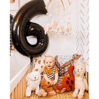 Balon din Folie Metalizata Flippy, Figurina Cifra, Tema Aniversare 40 cm, Ambalaj Individual, Pai inclus, Umflare cu Aer sau Heliu, Negru, Cifra 6
