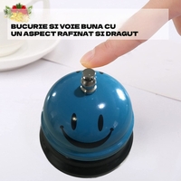 Clopotel Metalic Multifunctional, Flippy, Albastru Deschis cu Imprimeu Smiley Face, 7.5x7.5x6.5 cm, Receptie, Restaurant