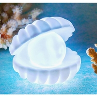 Lampa de Veghe, Flippy, Model Scoica cu Perla, Lumina Alb Rece, 10 x 8.5 cm, Led, Baterii Incluse 3 x LR44, Alb