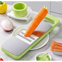 Set Multifunctional din 7 Piese, Flippy, pentru Taierea si Maruntirea Legumelor, Uz Casnic,din Otel Inoxidabil, Gri-Verde