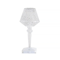 Lampa de birou pe LED RGB 16, Flippy, dimmer tactil, 3 nivele de intensitate, incarcare USB, 3W, Cristal Acrilic, cu telecomanda, forma pahar, transparent