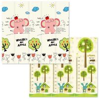 Covoras pentru Copii, Flippy, cu 2 Fete, Model Elefantei/Padure, din XPE+PE, Impermeabil, Antiderapant, Protectie Termica, +3 Luni, Pliabil, 180 x 200 x 1.5 cm, Multicolor