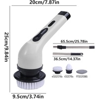 Perie Electrica de Curatare, Flippy, pentru Gresie, Baie, Bucatarie, 25x20x9.5 cm, cu 6 Capete, Maner Extensibil Detasabil 84-127cm, Incarcare USB-Type C, Rotire 360 de Grade, 3000 mAh, Culoare: Alb