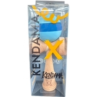Kendama X Originala, Flippy, 18 cm, Profesionala, +9 Ani, din Lemn, Model cu Dunga, Bleu/Albastru