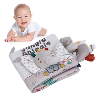 Carte Senzoriala, Flippy, pentru Bebelusi, 15x16x6 cm, cu Animalute, 3D, Cu Sunete si Fosnete, 0-3 Ani, Model Elefantel, Gri