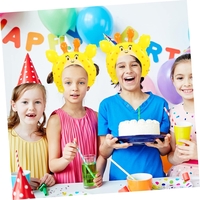 Balon din Folie Metalizata, Flippy, Tip Coronita cu Urechi, Model Girafa, Ambalaj Individual, Pai Inclus, Umflare cu Aer sau Heliu, 28 x 31 cm, Galben