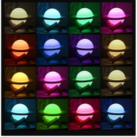 Lampa de veghe cu telecomanda in forma de Saturn 3D Saturn Light 16 culori, alimentare baterii, stand lemn inclus, 15 cm, Flippy