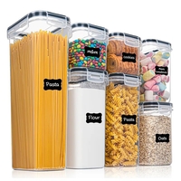 Cutii de depozitare alimente, Flippy, Set din 7 Cutii pentru Condimente, Cereale, Cutii pentru Bucatarie, din Plastic PP, Cutii Alimentare, Diferite Dimensiuni, Transparente
