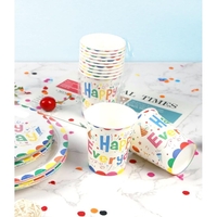 Set 10 Pahare de Carton, Flippy, Model Happy Everyday, 13 x 7 x 5 cm, Multicolor