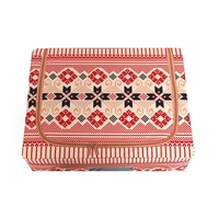 Cutie de Depozitare Pliabila, Flippy,100 L din Bumbac si In, 60X42X40 cm, Fereastra Frontala, 2 Usi de Acces cu Fermoar Bidirectional, Cadru Metalic, Suport Baza Stabil din Plastic, Motiv Traditional Model 1