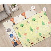 Covoras pentru Copii, Flippy, cu 2 Fete, Model Padure/Elefanti, din XPE+PE, Impermeabil, Antiderapant, Protectie Termica, +3 Luni, Pliabil, 180 x 200 x 1.5 cm, Multicolor