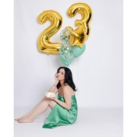 Balon din Folie Metalizata Flippy, Figurina Cifra, Tema Aniversare 80 cm, Ambalaj Individual, Pai inclus, Umflare cu Aer sau Heliu, Auriu, Cifra 3