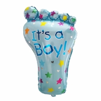Set 3 Baloane din Folie Metalizata, Flippy, Figurine Picior 46x79 cm, Inima 45cm, Stea 45cm, Model It's a Boy, Tema Gender Reveal, Ambalaj Individual, Pai Inclus, Umflare cu Aer sau Heliu, Albastru