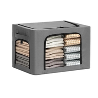 Cutie de Depozitare, Flippy, cu 3 Ferestre cu Fermoar Bidirectional, Cadru din Otel, Impermeabil, 38L, 42 x 30 x 30 cm, Gri Inchis