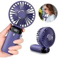 Ventilator Ultra Portabil cu Aromaterapie, Flippy, 3 in 1, de Mana, de Birou, de Gat, 5 Trepte de Viteza, Incarcare USB, Autonomie 12h, Pliabil, cu Ecran LCD, Mov