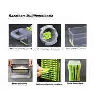 Feliator Multifunctional, Flippy, Razatoare, 8 in 1, pentru Fructe si Legume, 10 Piese, Lame de Inox, Recipient Stocare, Separator Oua, Protectie Mana, ABS, 32.2x11.3 cm, Verde/Gri