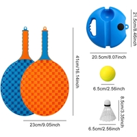 Set Badminton pentru Copii, Flippy, Doua Palete, Fluturas, 2 Mingi, Minge cu Elastic pentru Antrenament, Suport de Prindere Stabil, 41x23 cm, Albastru Portocaliu