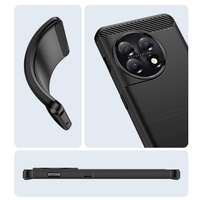 Husa Protectie pentru OnePlus 11, Flippy, din Silicon TPU Moale, Textura Periat, Anti Cadere, cu Element Carbon, Negru