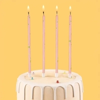 Set 6 Lumanari Lungi, Flippy, din Parafina, 10 x 0.5 cm, Happy Birthday, Roz