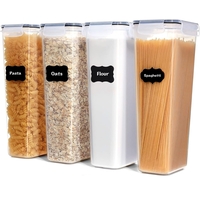 Set 4 Recipiente din Plastic, Flippy, pentru Alimente/Obiecte, Inchidere Ermetica, 4 x 2.8l, Transparent