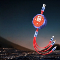 Cablu Retractabil 3in 1 pentru Telefon, Flippy, Cablu de incarcare rapida 100W, stil Mecha, potrivit pentru Auto, Universal 1.2M, Rosu Albastru