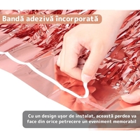 Perdea Franjurata, Flippy, Model Decor Petrecere, pentru Fundal de Poze, Amenajare Colorata a Petrecerii, Dimensiune 100x200 cm, Roz Auriu