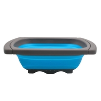 Cos de Scurgere Retractabil pentru Chiuveta, Flippy, cu Filtru, pentru Fructe si Legume, de Uz Casnic, 39x12 cm, Design Extensibil pana la 61 cm, cu Manere de Prindere, Albastru