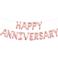 Set Baloane din Folie Metalizata, Flippy, Model Happy Anniversary, Litere de 40 cm, Baloane Party, Ambalaj Individual, Pai Inclus, Umflare cu Aer sau Heliu, Roz