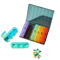 Cutie Depozitare Medicamente, Flippy, 7 Zile, 21 Compartimente, Cutie Suport, Recipiente Detasabile, Portabila, Recipiente Colorate, Cutie Neagra, 15.6x12 cm
