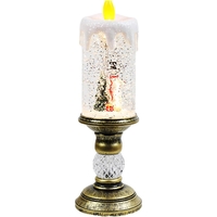 Decoratiune Luminoasa, Flippy, Lampa de Craciun, cu Lumina LED, Ornament Model Sfesnic cu Lumanare Om de Zapada, 26x8.5x8.5 cm, Auriu