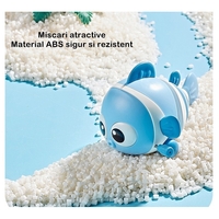 Jucarie mecanica pentru copii Flippy, pestisor haios, cu cheita, distractiv, se taraste, se misca, 11 x 9 x 7.5 cm cm, albastru