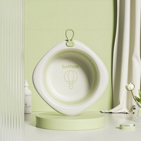 Cada Pliabila pentru Baie pentru Copii, Flippy, Cadita pentru Bebelusi, Model Romb cu Balon, Verde, 31.5x31.5x3.5 cm, 3L