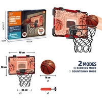 Cos de Baschet pentru Copii, Flippy, cu Tablou de Bord Electronic, Minge, Pompa, 2 Moduri, Interior/Exterior, Inel Metalic si Rabatabil cu Arc, Luminos, 41x27.5x5 cm, Multicolor