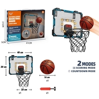 Cos de Baschet pentru Copii, Flippy, cu Tablou de Bord Electronic, Minge, Pompa, 2 Moduri, Interior/Exterior, Inel Metalic si Rabatabil cu Arc, Luminos, 41x31x5 cm, Multicolor