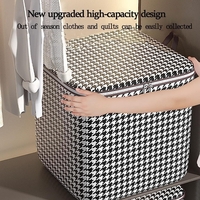 Cutie de Depozitare cu Fermoar, Flippy, Pliabila, Maner Ranforsat, Fermoar Rezistent, pentru Haine, Paturi, Plapumi, Perne, Lenjerii de Pat, Jucarii, 50x50x70 cm, 180 Litri, in Carouri, Alb-Negru