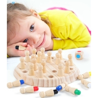 Joc de Memorie, Flippy, pentru Toata Familia, din Lemn, Diametru Tabla de Joc 16 cm, Interactiva, +4 Ani, 6 Culori, Multicolor