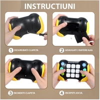 Jucarie Interactiva Flippy, Tip Consola Pop It, 6 butoane functionale, 5 Moduri de Joc, 600 Niveluri, + 3 ani, Galben/Negru
