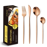 Tacamuri Portugheze, Flippy, Set din 24 de Piese din Otel Inoxidabil, 6 Cutie, 6 Furculite, 6 Linguri de Masa, 6 Linguri pentru Ceai, Gold