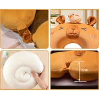 Perna de Calatorie in Forma de U, Flippy, Pentru Gat si Cap, Umplutura din Spuma cu Memorie, 30x30 cm, Model Capybara, Accesoriu de Voiaj, Birou, Masina, Sistem Prindere Capse, Maro