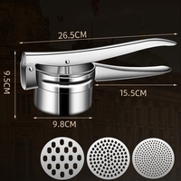 Presa Storcator pentru Fructe si Legume, Flippy, Zdrobitor Manual, Inox, 3 Discuri Interschimbabile, Usor de Stors si de Curatat, Ergonomic, 26.5 x 9.8 x 9.5 cm Argintiu