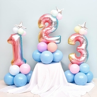 Balon din Folie Metalizata Gradient Flippy, Figurina Cifra, Tema Aniversare 100 cm, Ambalaj Individual, Pai inclus, Umflare cu Aer sau Heliu, Multicolor, Cifra 3