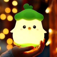 Lampa de Veghe pentru Copii, Flippy, din Silicon, Senzor Tactil, Model Pui, Lumina Calda, Protectie pentru Ochi, Incarcare USB, Capacitate Baterie Incorporata 800mAh, 11 x 10 x 12.4 cm, Verde