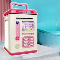 Set Pusculita pentru Copii, Flippy, Tip ATM, Parola cu Amprenta, 13.5 x 11.5 x 20 cm, Roz