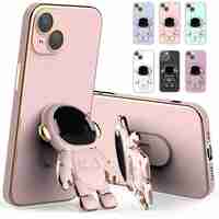 Husa de Protectie TPU 2in1, Flippy, pentru Apple iPhone 14, Astronaut cu Suport, Antisoc, Rezistenta la Impact, Protectie Camera, Roz