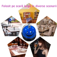 Clopotel Metalic Multifunctional, Flippy, Albastru cu Imprimeu Smiley Face, 7.5x7.5x6.5 cm, Receptie, Restaurant, Cafenele