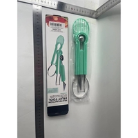 Ustensila bucatarie 4 in 1 pentru taiat si decorat fructe Flippy, material inox si plastic, compact, 28x6.2 cm, verde